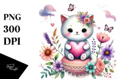 Cute Boho Cat on Flower, PNG Product Image 1