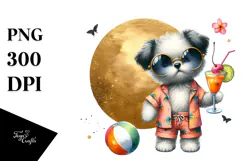 Cute Dog with Beachwear Cocktail PNG Product Image 1