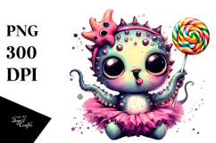 Cute Kraken with Lollipop, Watercolor Art Product Image 1