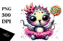 Cute Kraken with Lollipop, Watercolor Art Product Image 1