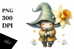 Cute Baby Gnome with Daffodil, Transparent PNG Product Image 1