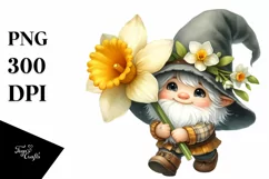 Cute Baby Gnome with Daffodil, Transparent PNG Product Image 1