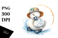Summer Moon Swan Baby Watercolor Cute Clipart Product Image 1