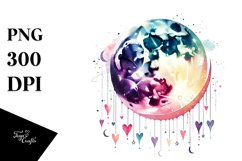 Simple Moon with Hearts PNG Product Image 1