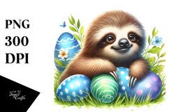 Digital Watercolor Baby Sloth PNG Product Image 1