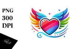 Colorful Heart with Wings PNG Product Image 1