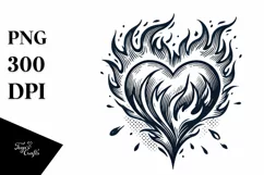 Tattoo Style Heart with Fire and Ice, PNG Product Image 1