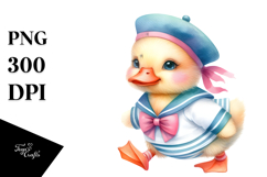 Summer Duck Baby Sailor Suit Watercolor Vibrant Clipart Product Image 1