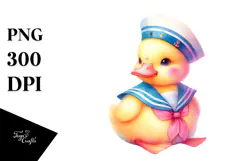 Summer Duck Baby Sailor Suit Watercolor Vibrant Clipart Product Image 1