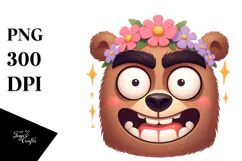 Goofy Bear Wearing Flower Crown PNG Product Image 1