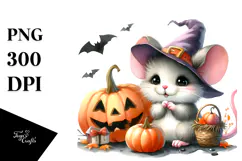 Simple Watercolor Halloween Baby Mouse PNG Product Image 1