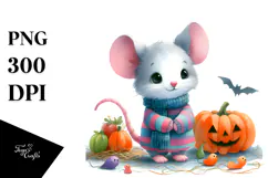 Simple Watercolor Halloween Baby Mouse PNG Product Image 1