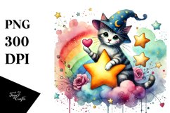 Cute Cat on Star, PNG Product Image 1