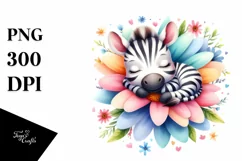 Colorful Cute Zebra Sleeping in Flower Watercolor Product Image 1