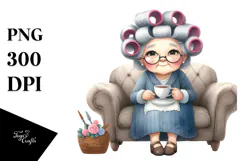 Old Lady Hair Curlers Tea Cup Cozy Elegant Watercolor | Product Image 1
