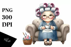 Old Lady Hair Curlers Tea Cup Cozy Elegant Watercolor | Product Image 1