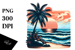 Retro Tropical Beach Sunset PNG Product Image 1