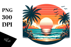 Retro Tropical Beach Sunset Tee, PNG Product Image 1