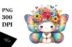 Cartoon-Style Sitting Butterfly Flower Crown | Clipart Product Image 1