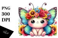Cartoon-Style Sitting Butterfly Flower Crown | Clipart Product Image 1