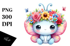 Cartoon-Style Sitting Butterfly Flower Crown | Clipart Product Image 1