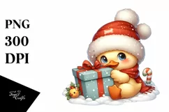 Cute Baby Duck behind Gift Box PNG Product Image 1