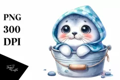 Whimsical Hooded Seal in Bucket | Clipart Product Image 1