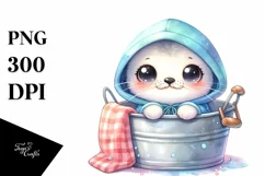 Whimsical Hooded Seal in Bucket | Clipart Product Image 1
