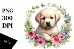 Watercolor Puppy Floral Frame | Sublimation | Clipart Product Image 4