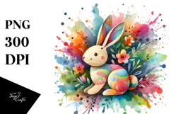 Vibrant Wood Bunny on Splashy Background PNG Product Image 1