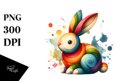 Vibrant Wood Bunny on Splashy Background PNG Product Image 1