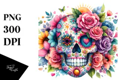 Spring Skull Watercolor Painting PNG Product Image 1