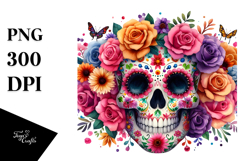 Colorful Cute Skull Flower Painting, PNG Product Image 1