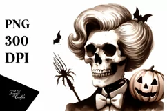 Simple Halloween Skull with Hair and Bow, Transparent PNG Product Image 1