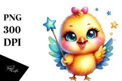Vibrant Cute Chicken with Magic Wand PNG Product Image 1