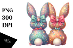 Colorful Retro Bunnies Sitting PNG Product Image 1