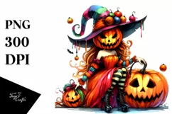 Vibrant Witch Halloween Pumpkin Watercolor | Sublimation | Product Image 3