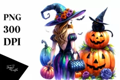 Vibrant Witch Halloween Pumpkin Watercolor | Sublimation | Product Image 1
