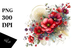 Red Flowers with Gold Insertions, Transparent PNG Product Image 1