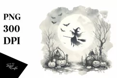Vintage Halloween Scene with Witch, Transparent PNG Product Image 3