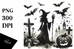 Vintage Halloween Scene with Witch, Transparent PNG Product Image 3