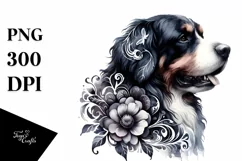 Watercolor Gothic Dog Summer Sticker Flower Clipart Product Image 1