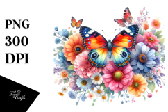 Colorful Butterfly Flower Painting, PNG Product Image 1