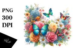 Colorful Butterfly Flower Painting, PNG Product Image 1