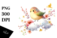 Spring Bird Flower Painting, PNG Product Image 1