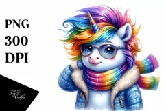 Watercolor Winter Unicorn PNG Product Image 1