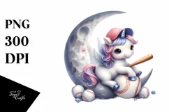 Baby Unicorn Playing Baseball on the Moon | Sublimation Product Image 3