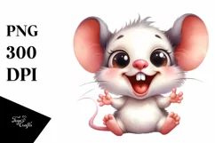 Excited Baby Mouse Watercolor Clipart Product Image 1