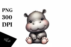 Funny Cute Baby Hippo with Sunflower | Clipart Product Image 1