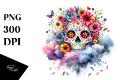 Colorful Skull Flowers PNG Product Image 1